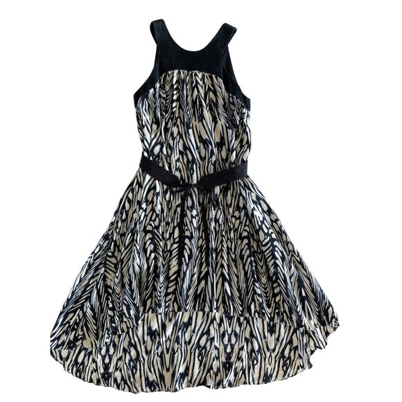 Anthropologie Leifsdottir 100% Silk High Low Hem Belted Dress Black White Blue 6 - Picture 1 of 9
